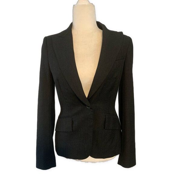 Zara Womens Black Gray One Button Long Sleeve Blazer Jacket 4 Small - Picture 1 of 4